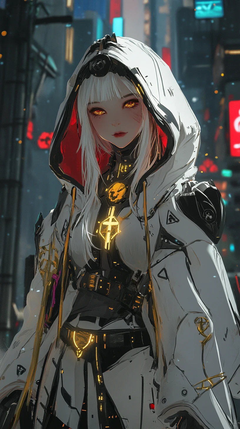 Futuristic neon castle above a glowing mountain city