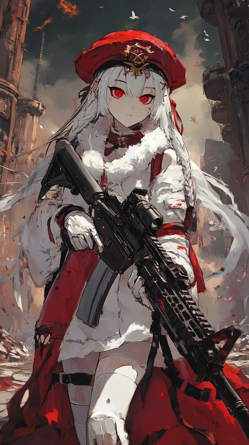 Chica de anime acercándose a un colosal templo circular de piedra