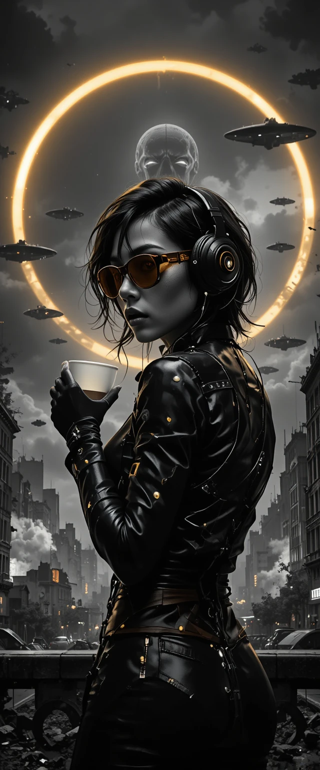 Cyberpunk fashion woman posing in a neutral studio background