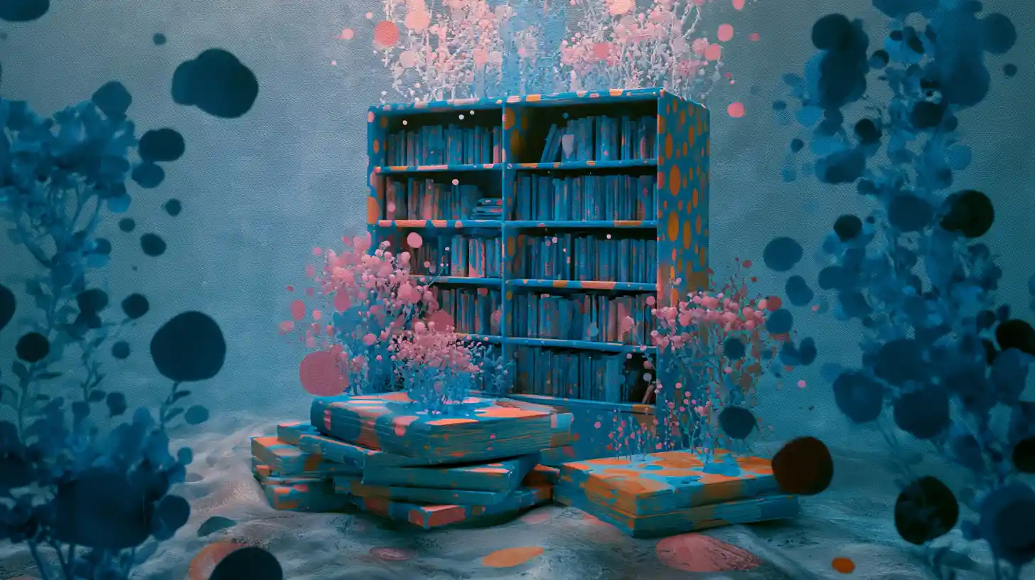 Surreal biblioteca atlante sumergida que descansa en un mar de ensueño