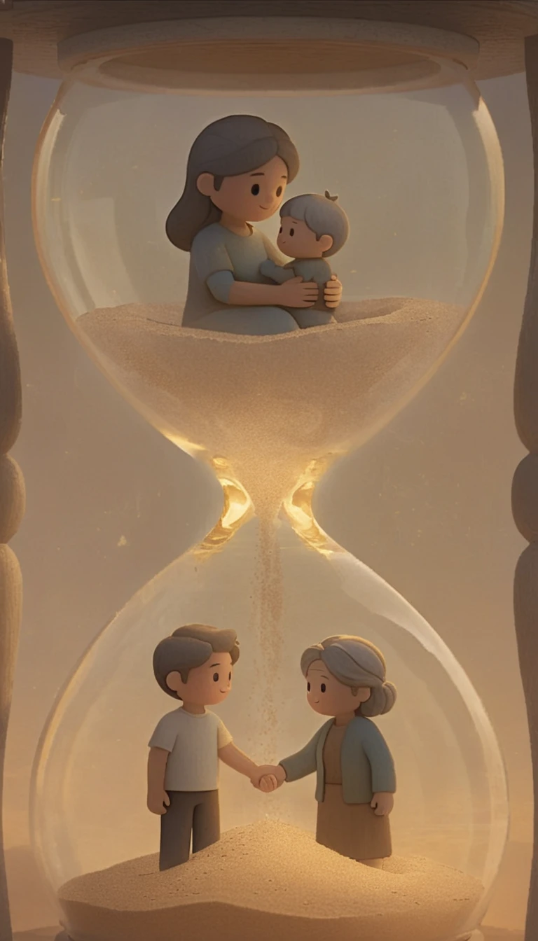 Hourglass With Generations In A Warm 3d Scene