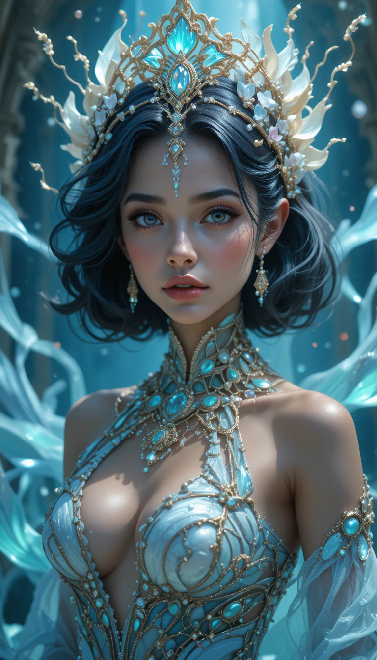 Elegante sirena con cola oceánica luminosa