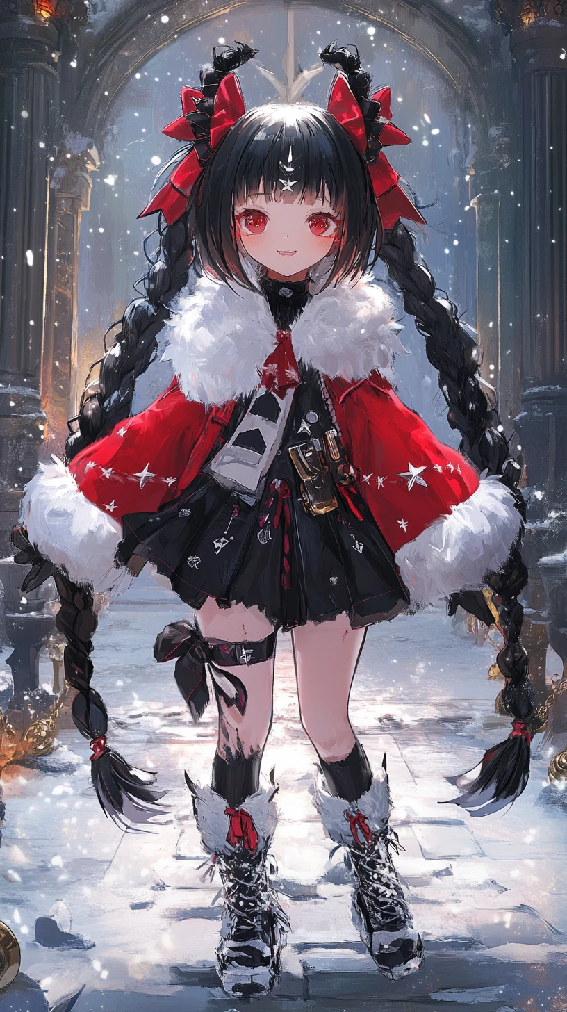 Anime girl with chains and red poncho in stylized outfit