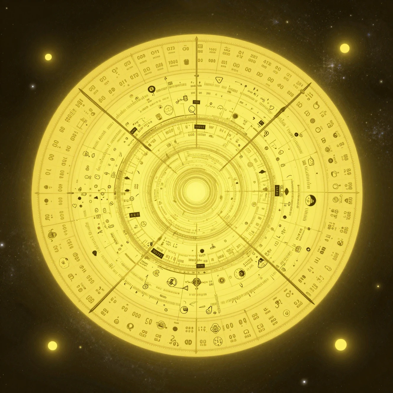 Vast cosmic map glowing in deep yellow outer space