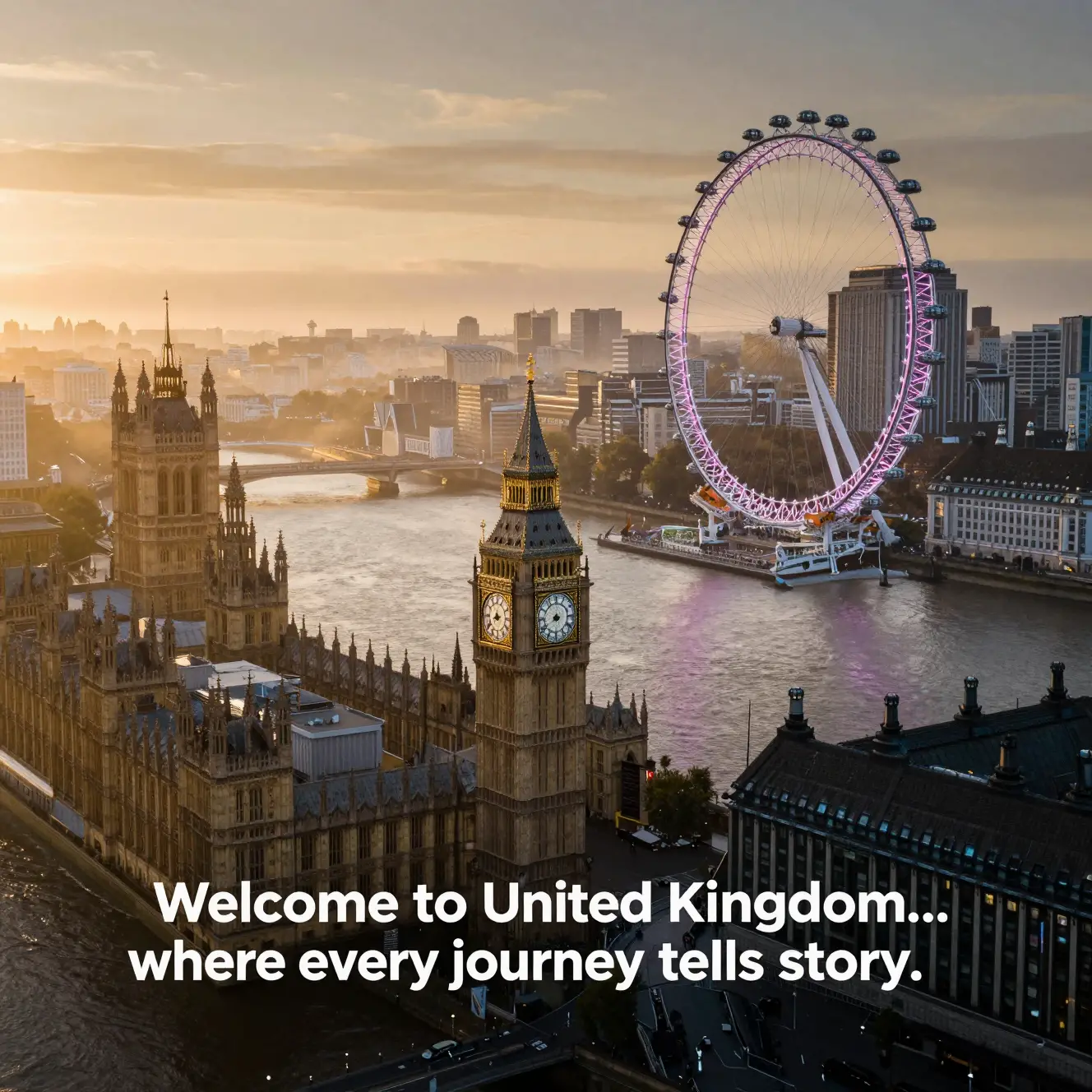 Vista aérea cinematográfica al amanecer sobre los iconos de Londres y el río
