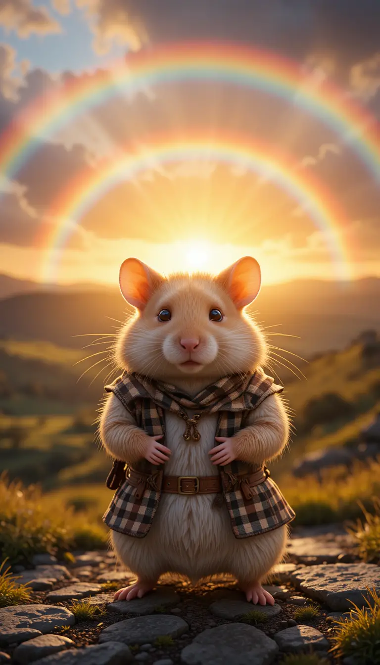 Adorable hámster excursionista en un valle de Yorkshire al atardecer