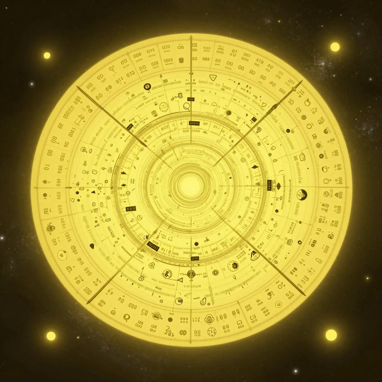 Vasto mapa cósmico brillando en el espacio exterior amarillo profundo