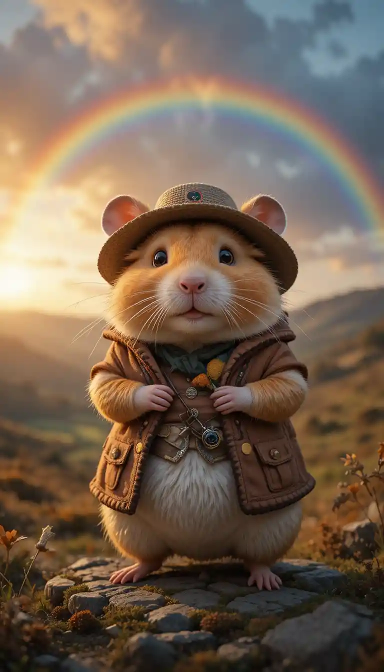 Cute hamster rambler in a Yorkshire valley at sunset