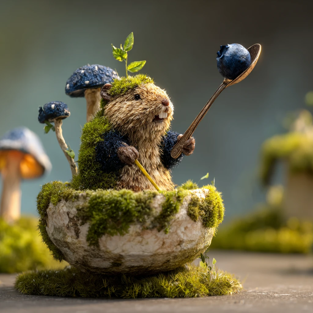 Playful mossy marmot smiling inside a steamed dumpling