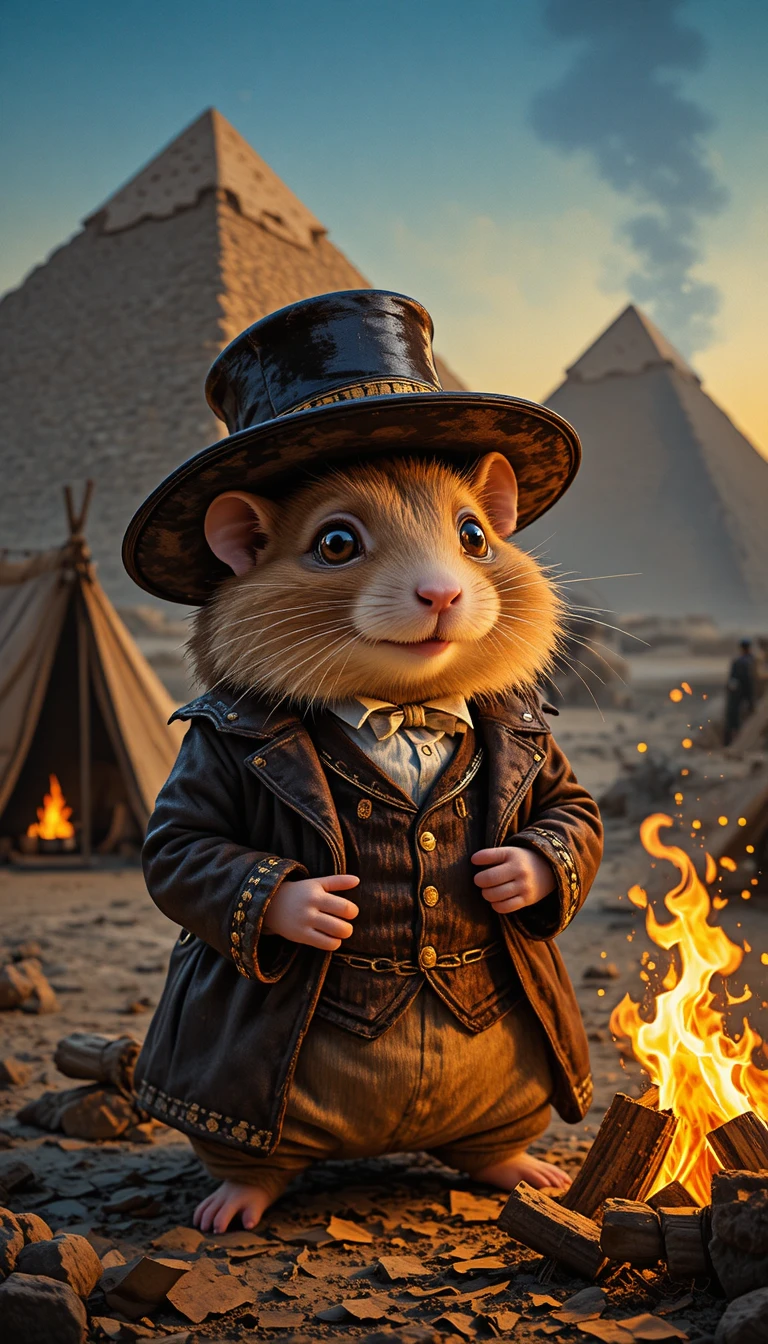 Hamster Big Game Hunter In Victorian Desert Camp At Sunset