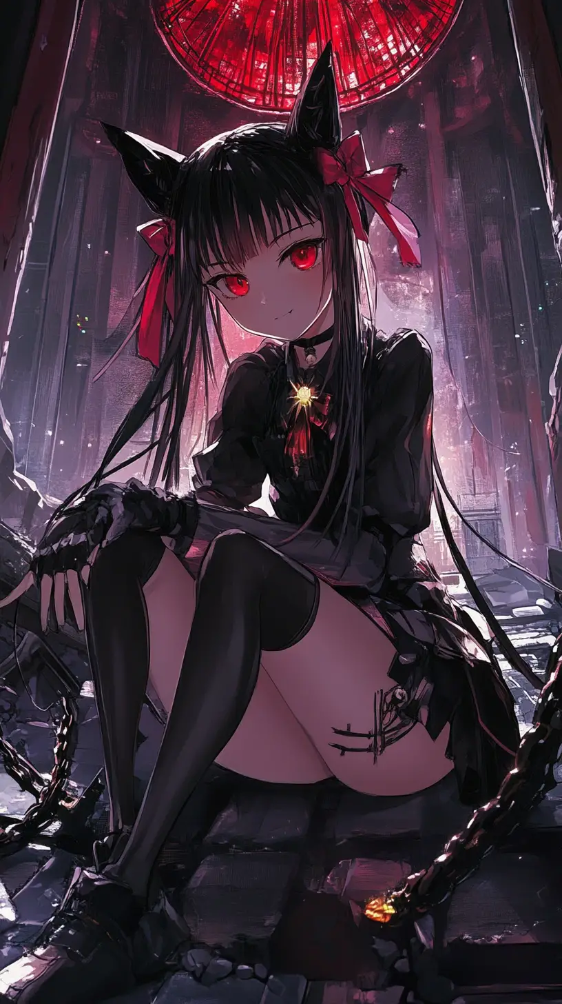 Anime girl sitting on a brick wall at a training camp