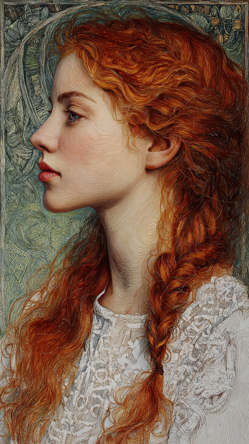 Portrait de jeune fille rousse au crayon de couleur