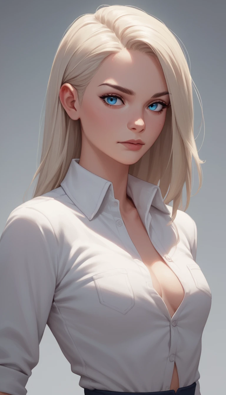 Anime-Heldin mit blauen Augen und platinblondem Haar