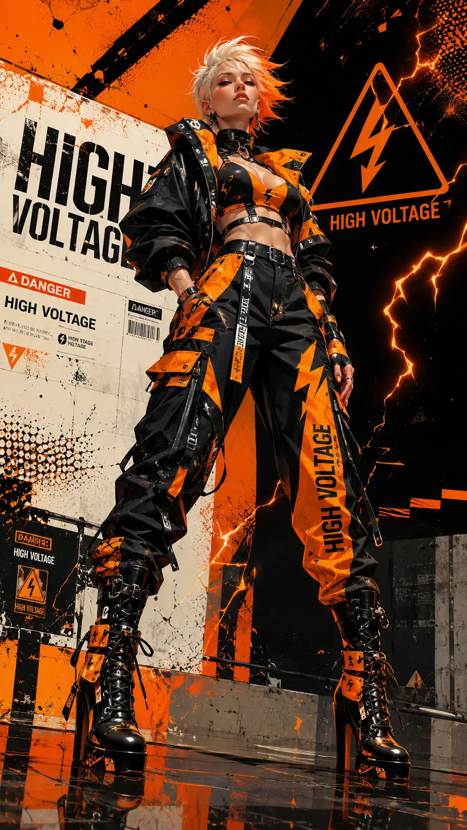 Stylish high voltage fashion woman in full body view