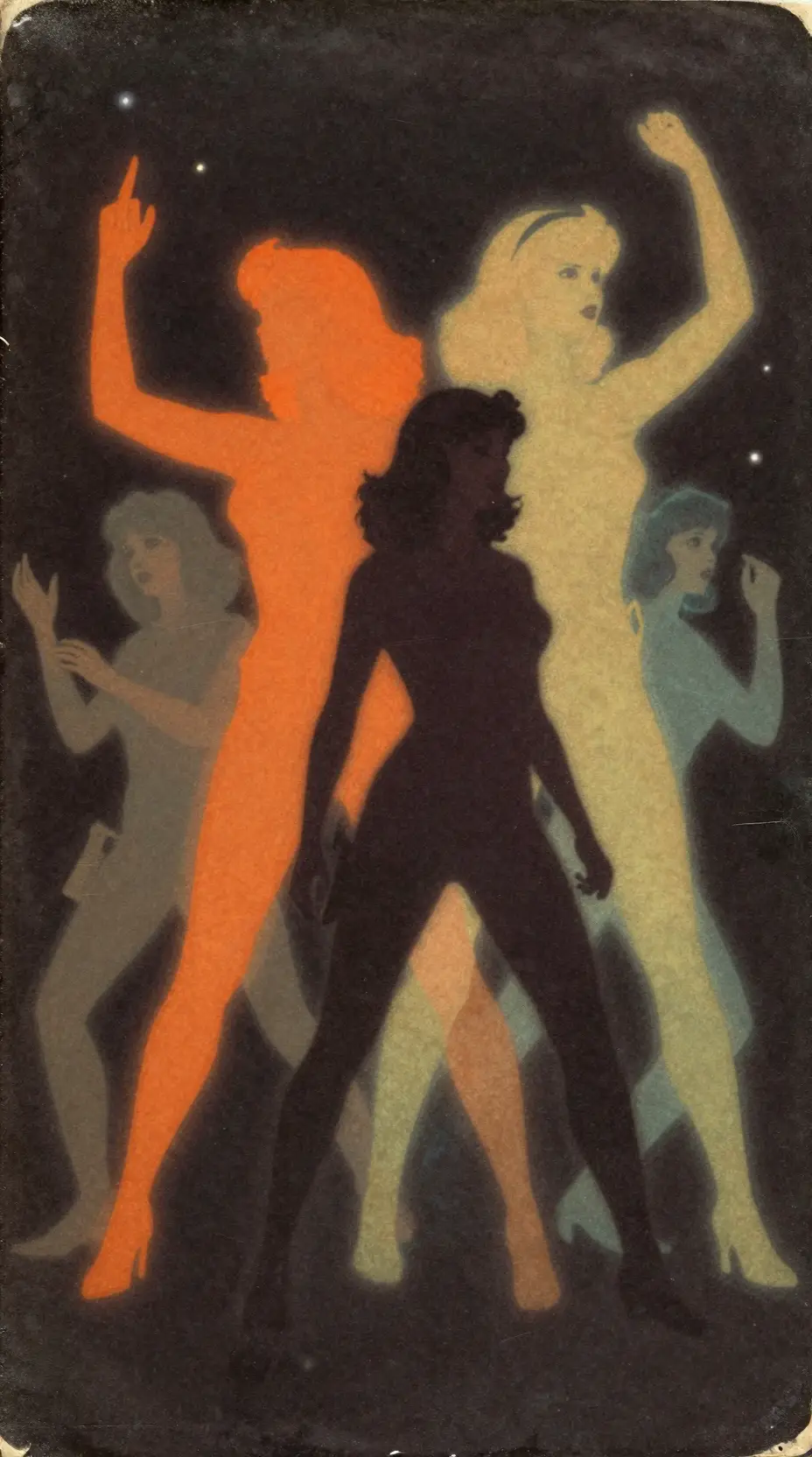 Four heroic women on a vintage cosmic adventure book cover