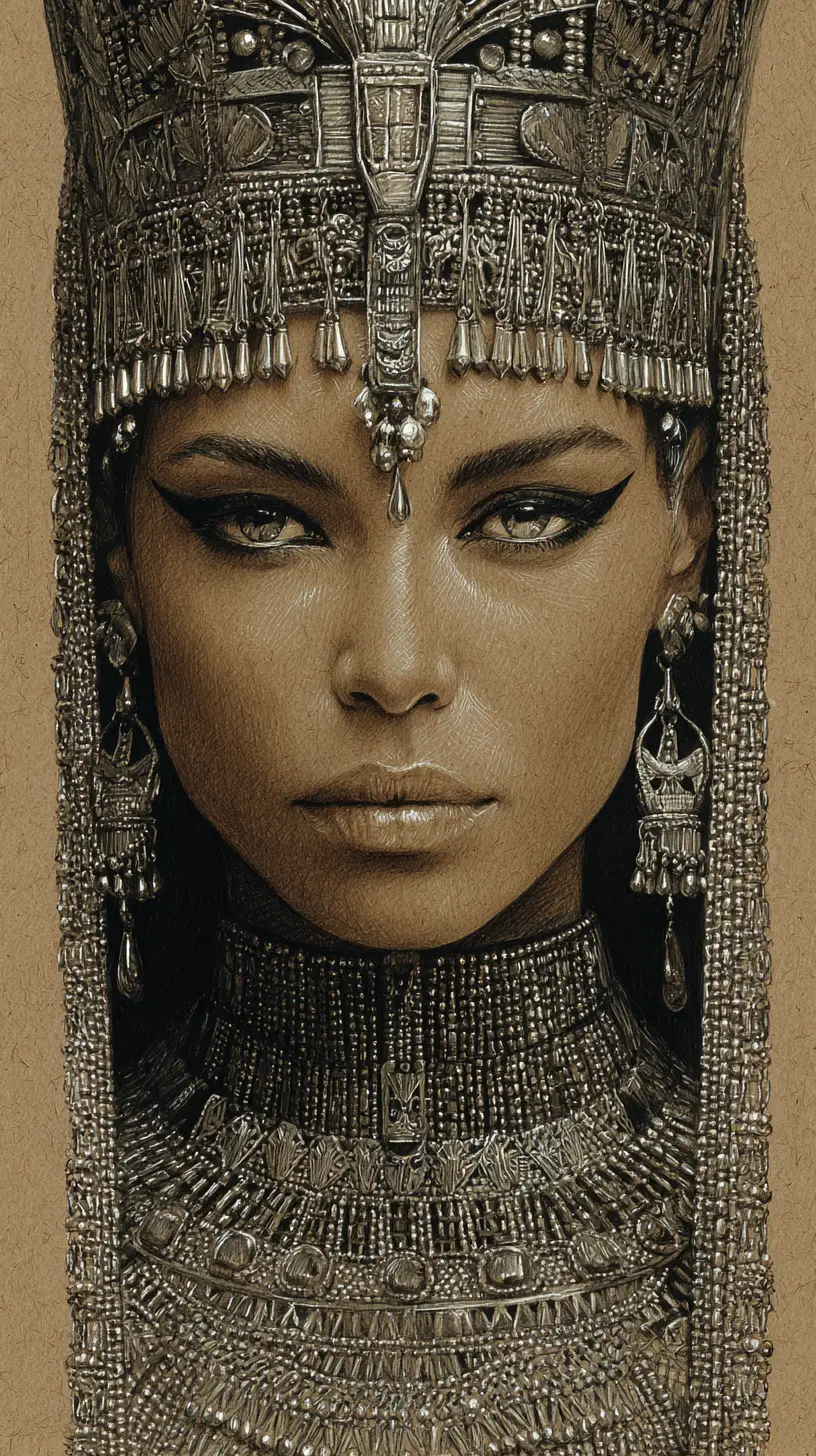 Colored pencil portrait of an elegant ancient Egyptian queen