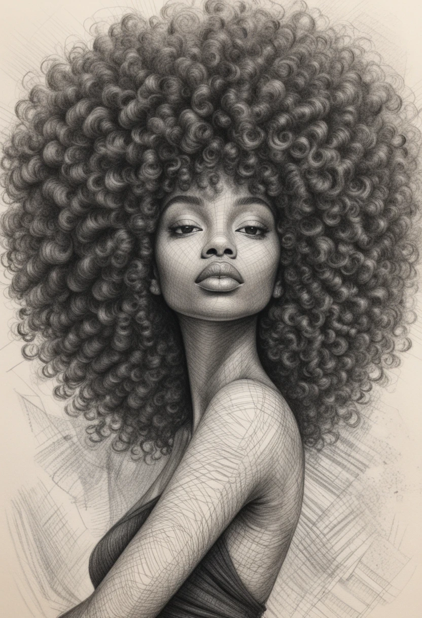 Serene black woman portrait with voluminous afro hair