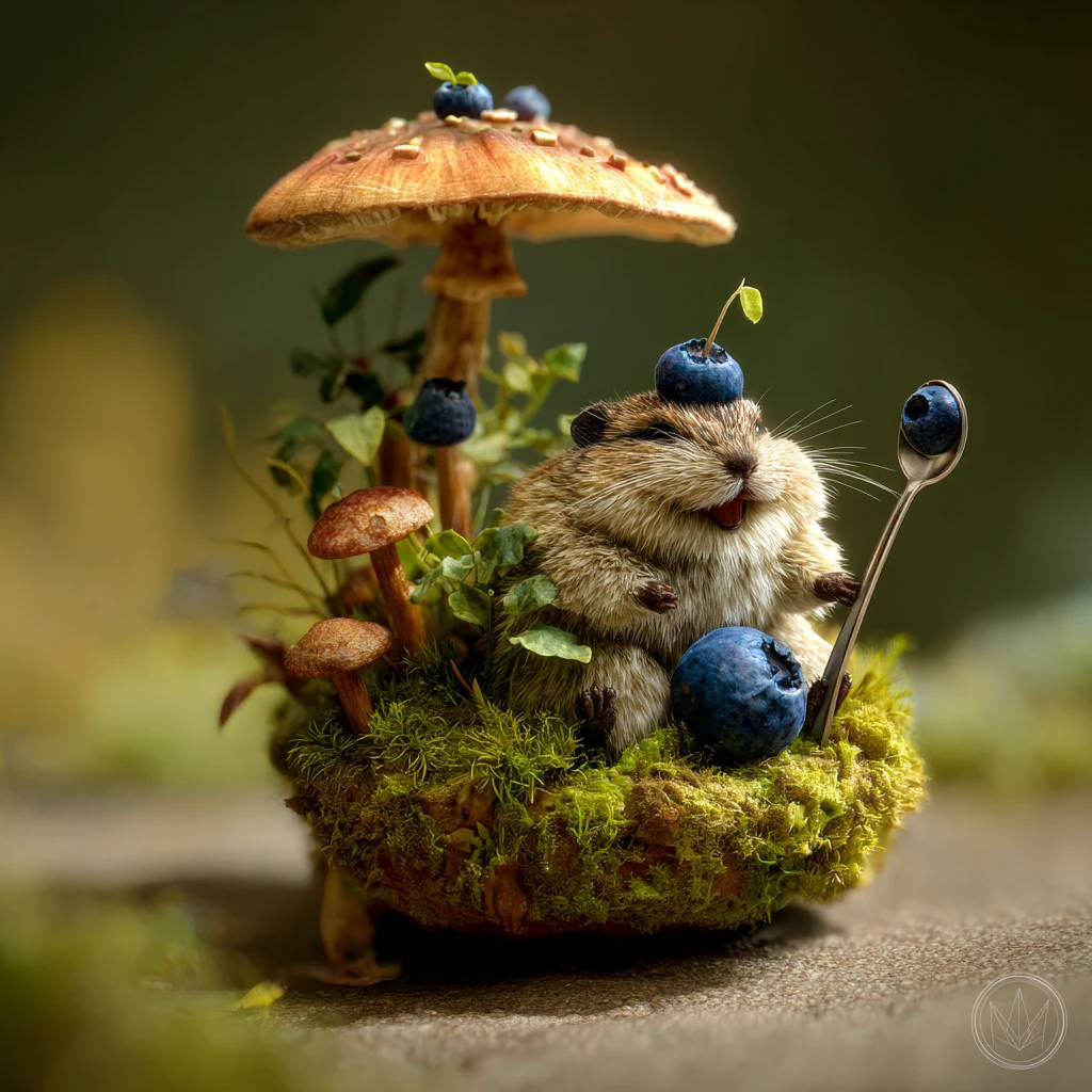 Playful mossy marmot inside a whimsical steamed dumpling