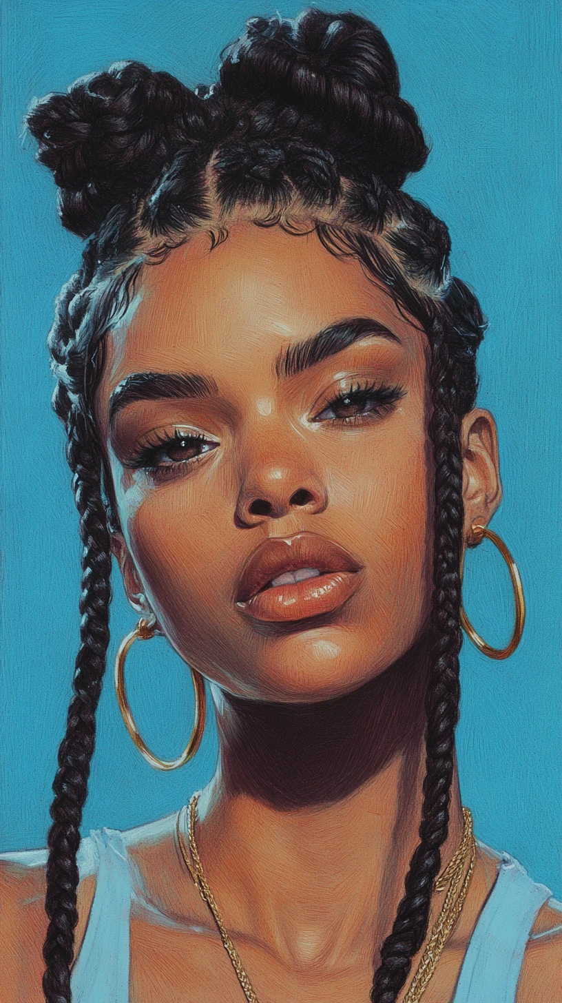 Colored pencil portrait of a young Black woman with braids
