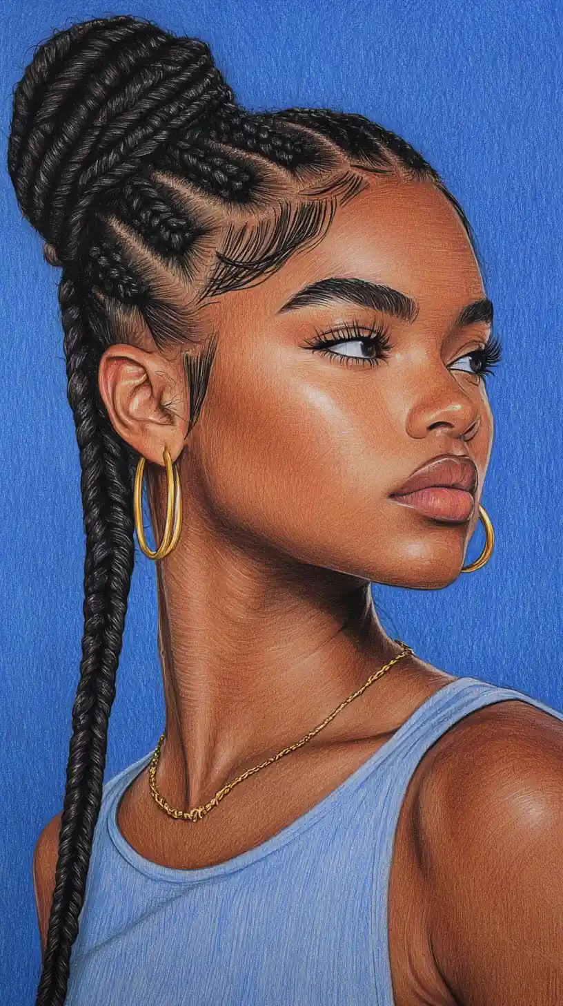 Colored pencil portrait of a braided Black girl