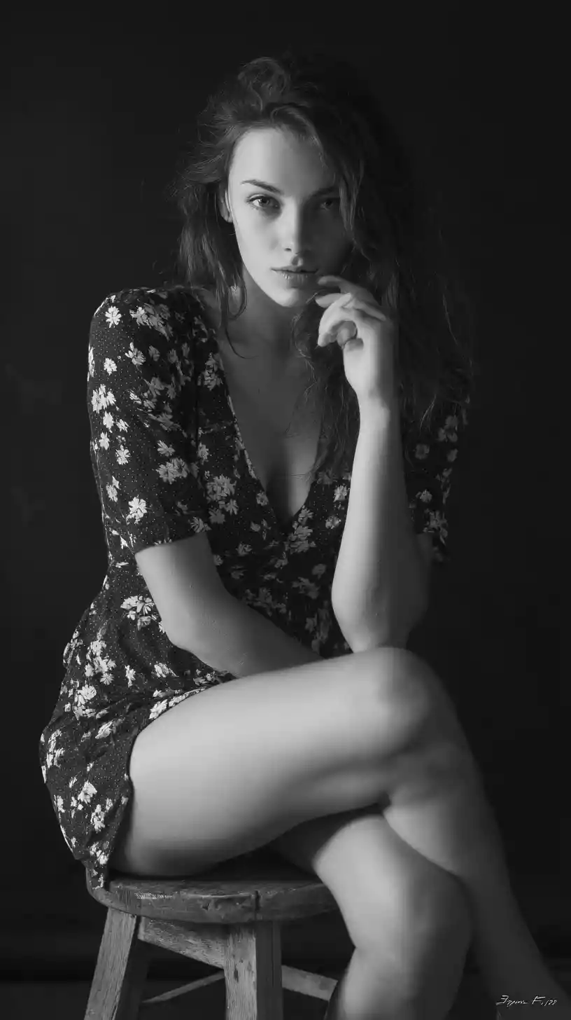 Black and white studio portrait of a young woman