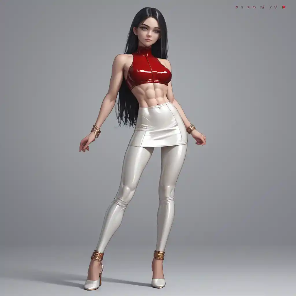 Giovane ragazza con top in lattice bianco e minigonna rossa