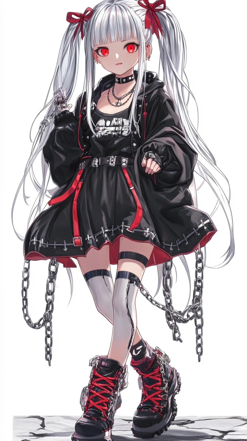 Anime girl with red bow and chained black collar