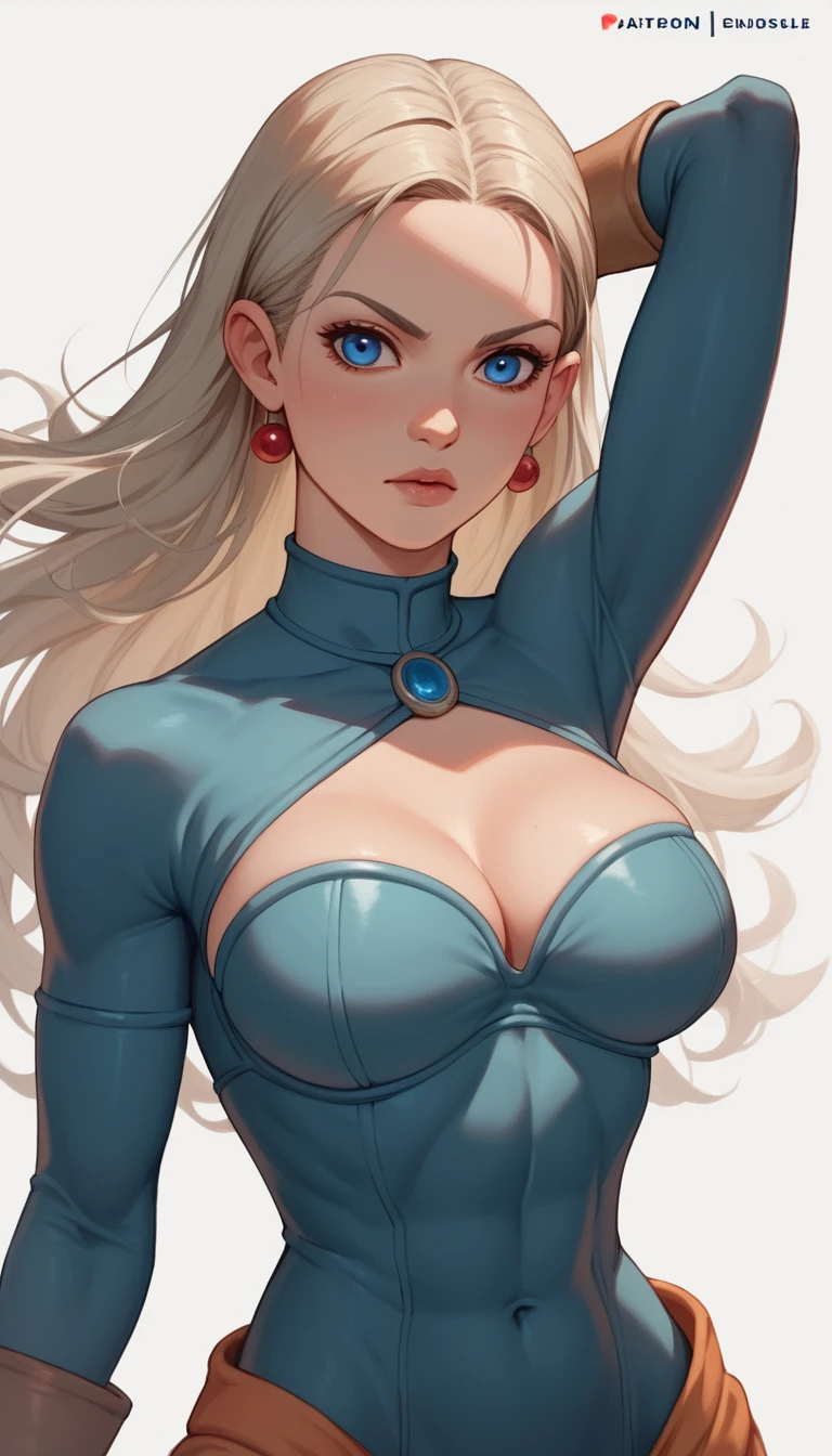 Dynamic anime heroine with flowing platinum blonde hair