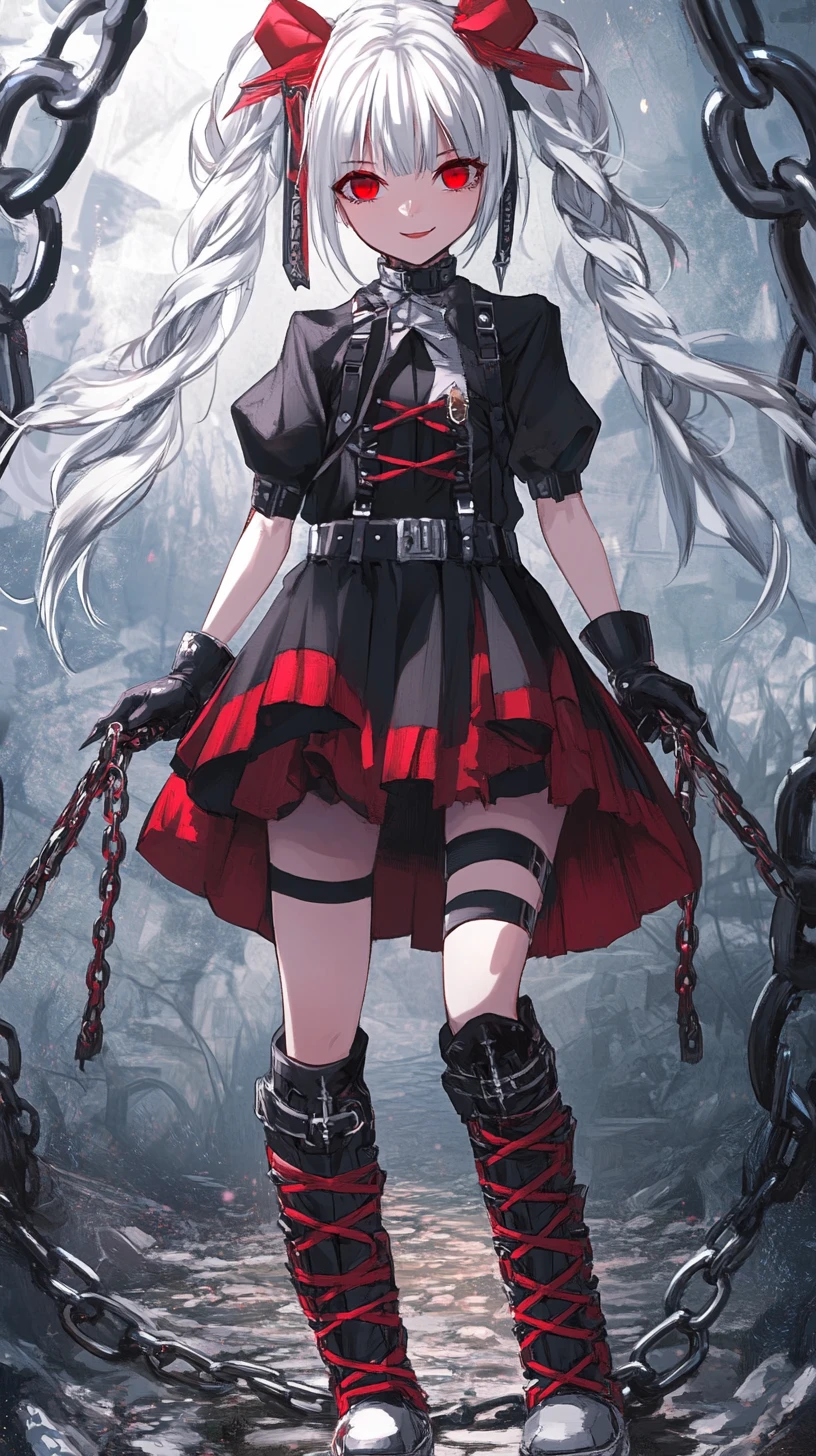 Anime girl with long fluffy hair and chained black collar
