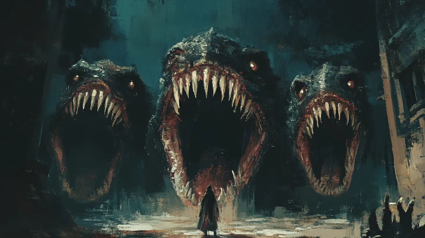 Three Headed Hell Hound Confronts Terrified Woman