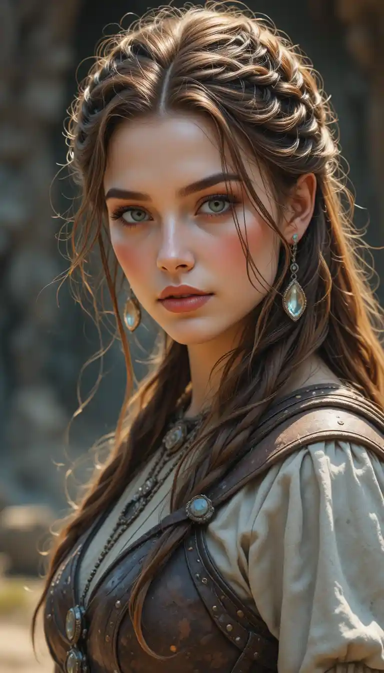 Confident Medieval Female Warrior In A Fantasy Landscape
