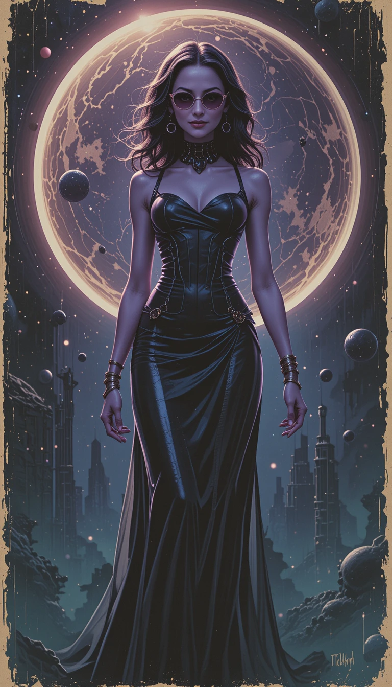 Diplomate alien violet en pose de couverture de livre de science-fiction rétro