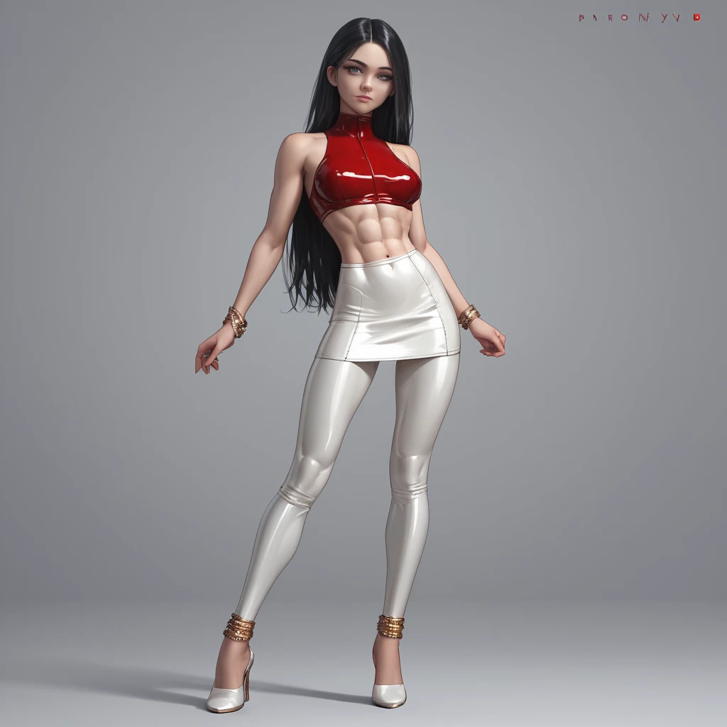 Giovane ragazza con top in lattice bianco e minigonna rossa