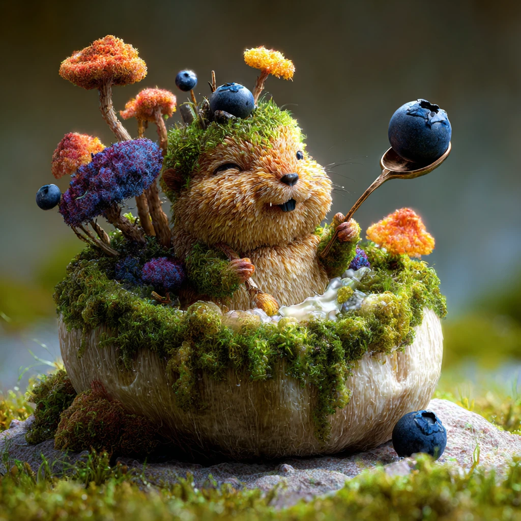 Cute mossy marmot inside a steamed dumpling