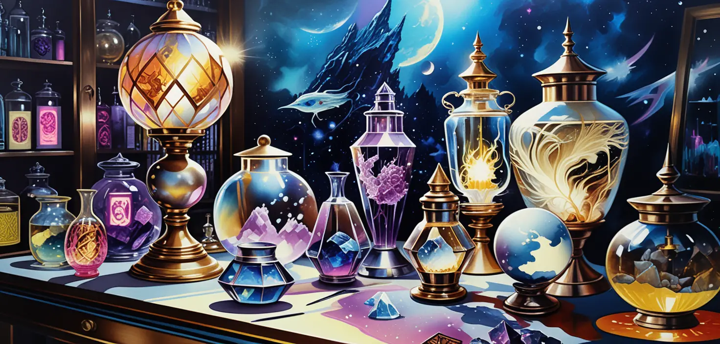 Cristaux de table fantastiques et curiosités d’apothicaire magique