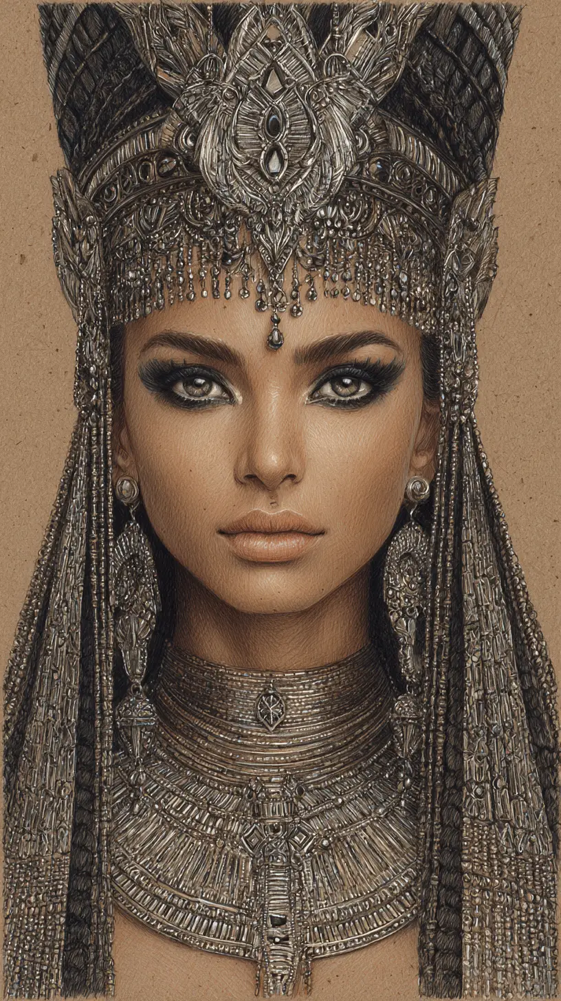Regal colored pencil portrait of an ancient Egyptian queen