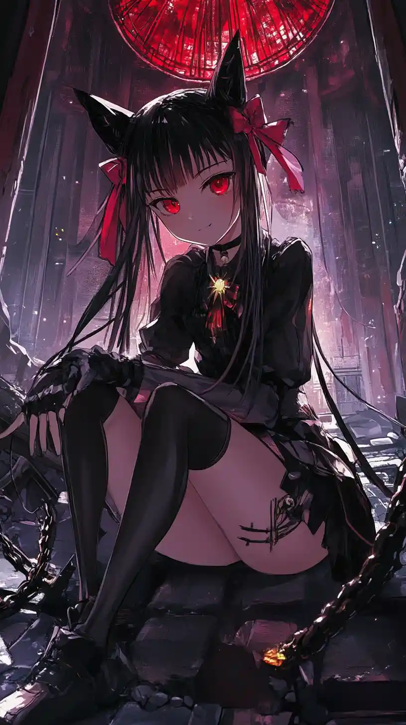 Anime girl sitting on a brick wall at a training camp