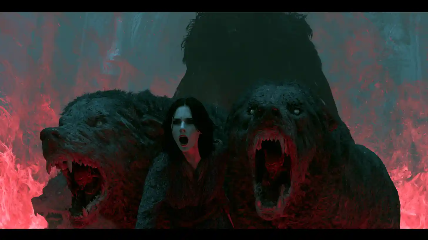 Terrifying Cerberus Confronts Woman At The Underworld Gate
