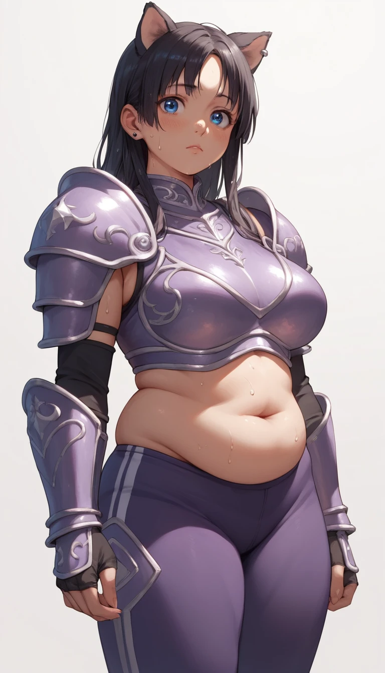 犬耳の暗い鎧をまとったアニメ女性のクローズアップ