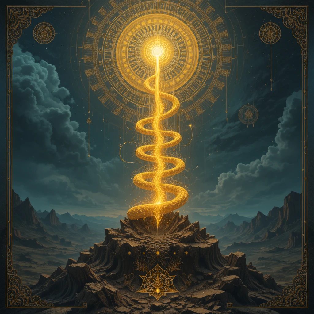 Gelbe Kundalini-Energie-Schlange mit goldenem Licht
