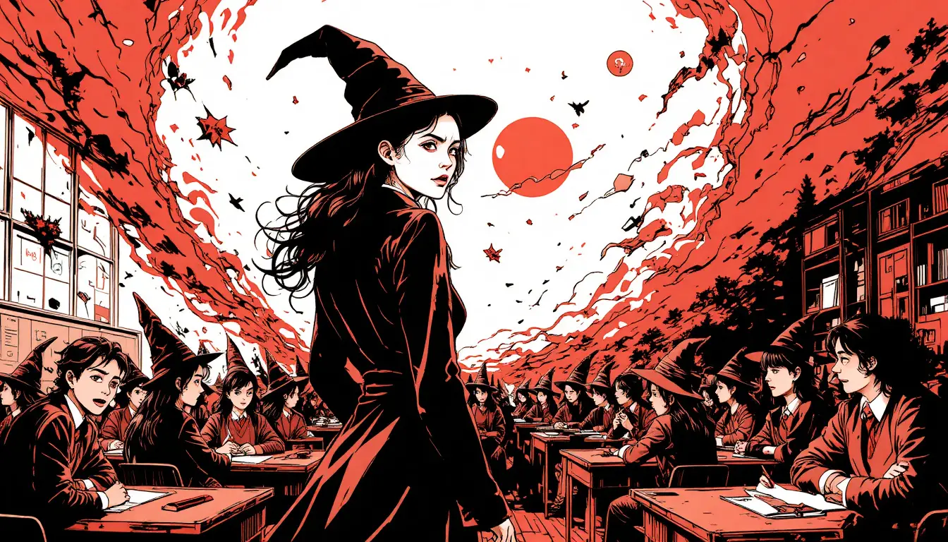 Young witch apprentice unleashes chaotic magic in classroom