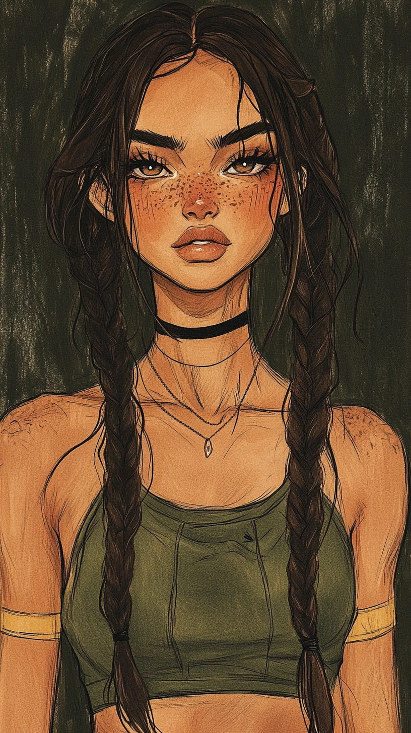 Athletic girl portrait in detailed pencil hatching style