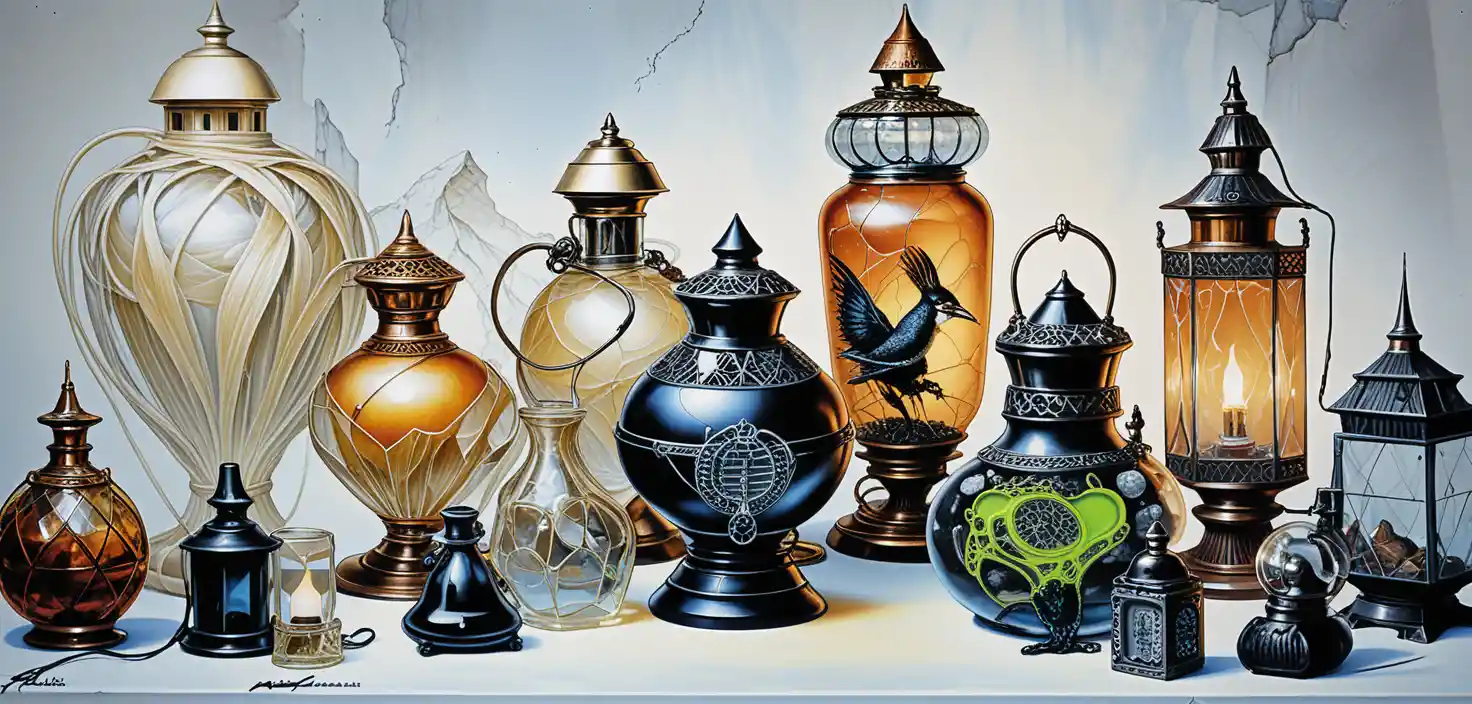 Cristalli da tavolo fantasy e curiose meraviglie di una farmacia magica