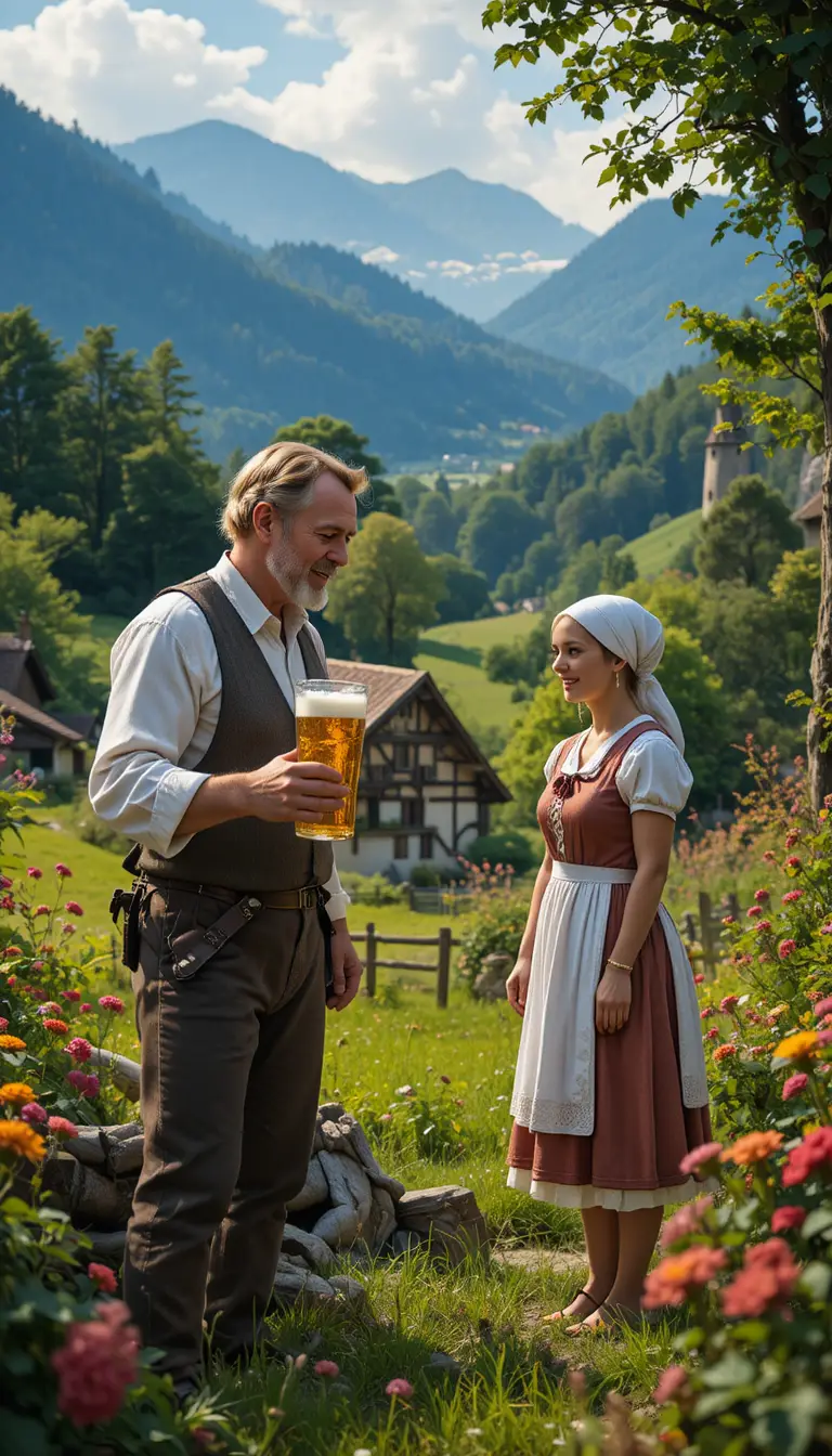 Bavarian grandfather brewer in a traditional beer brewery