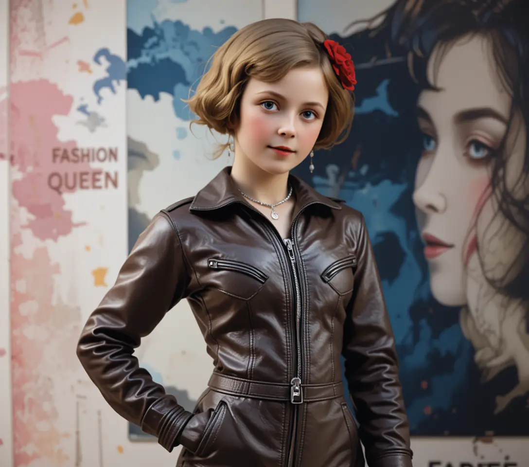 Portrait de mode coloré d’une femme en tenue d’aviatrice en cuir