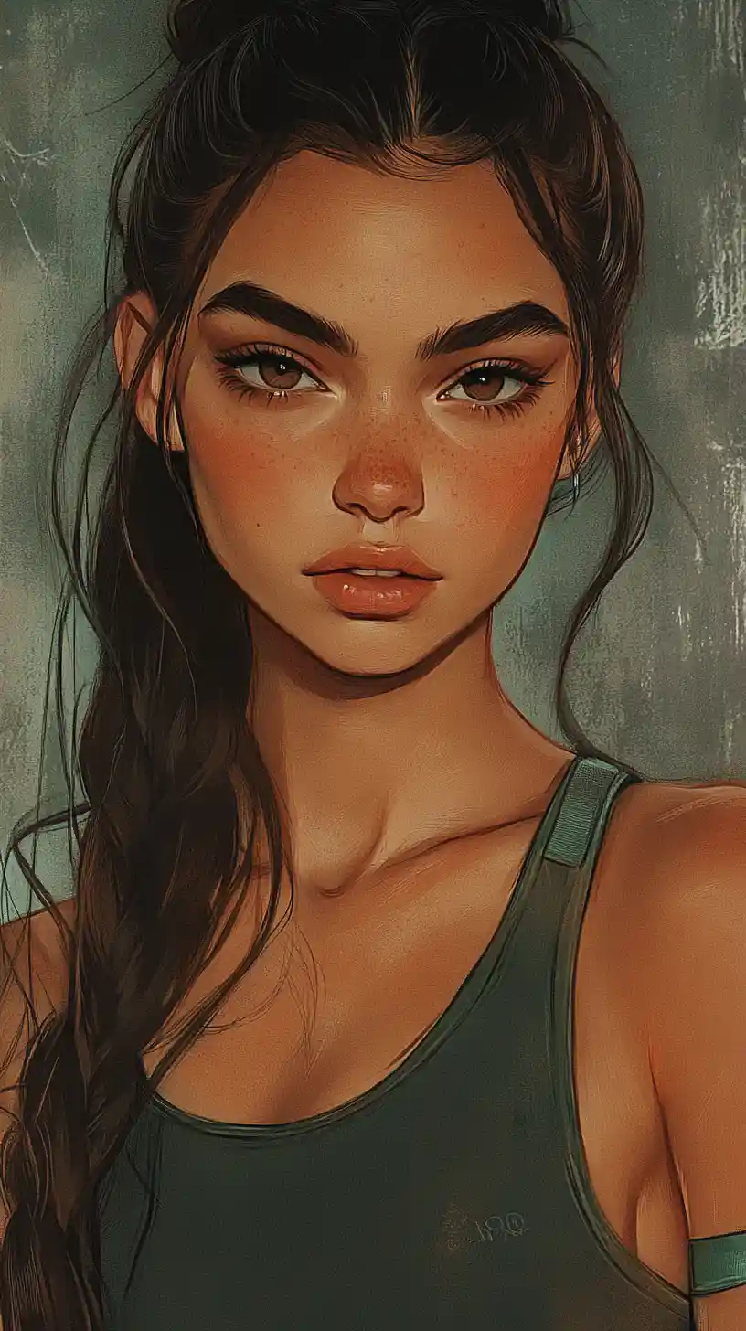 Pencil portrait of athletic girl in sports bra and cargo pants