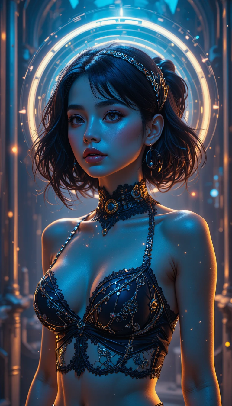 Latin girl in neon gothic retro futuristic digital portrait