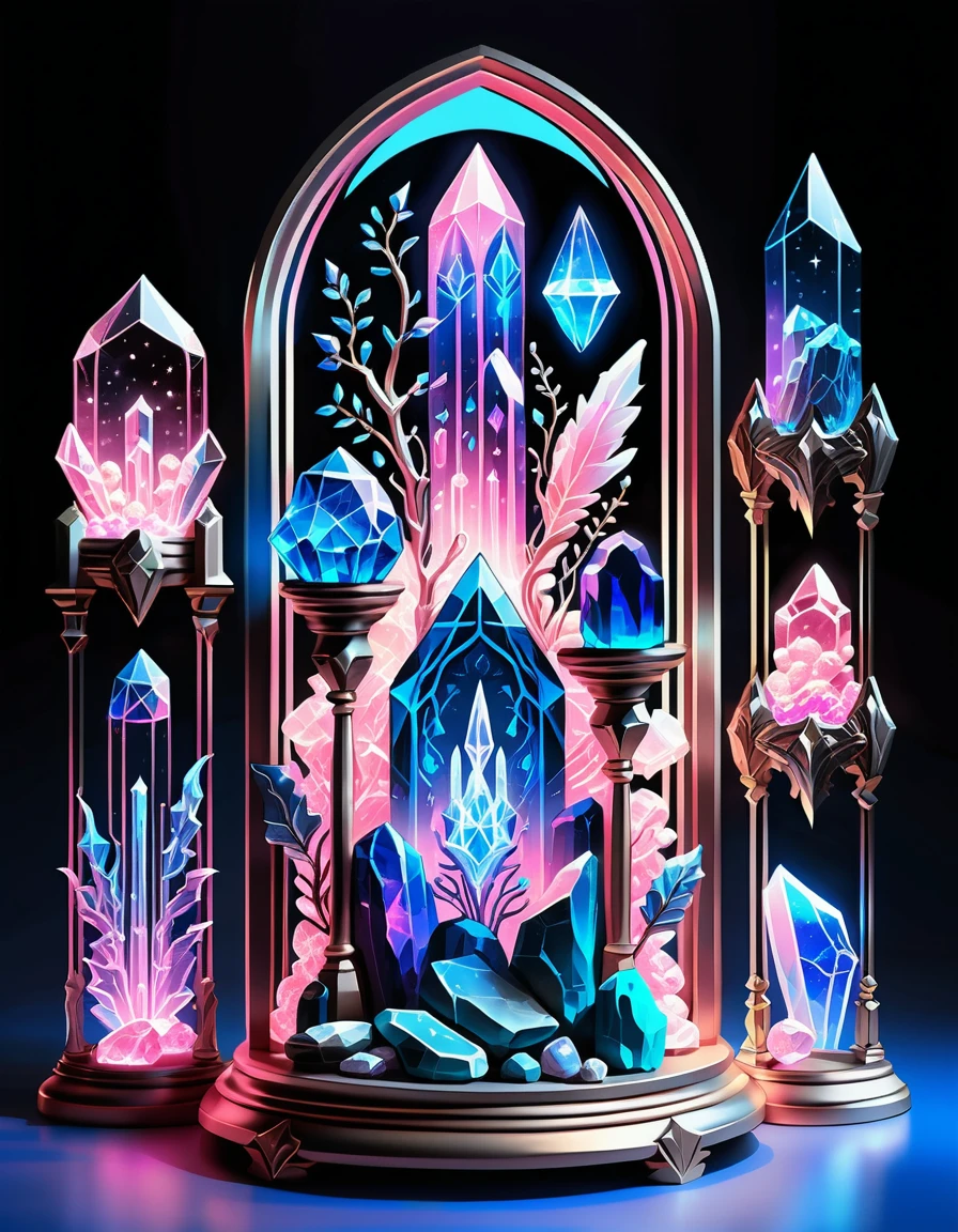 Neon crystal relics in ornate glass display line art