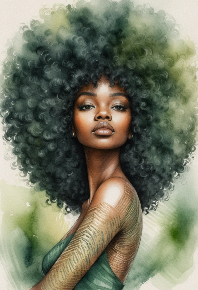Portrait serré et serein d’une femme noire aux cheveux afro