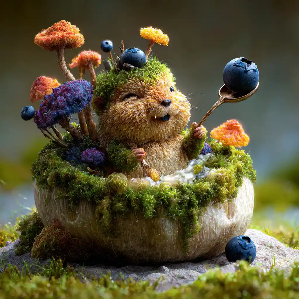 Cute mossy marmot inside a steamed dumpling